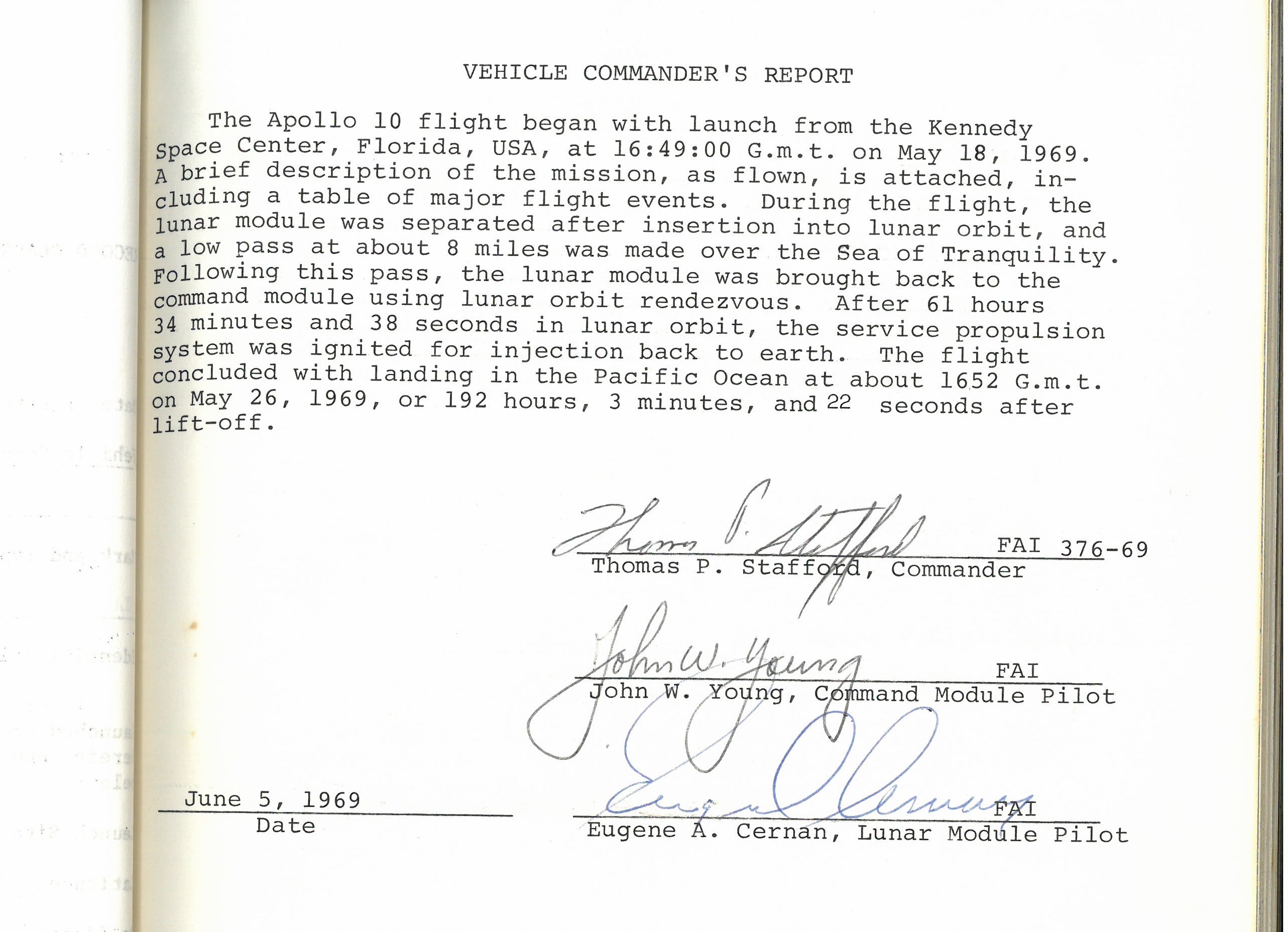 FAI records Apollo 10 mission